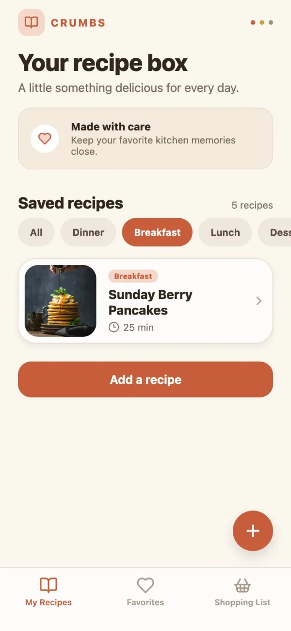 Crumbs, a real app built with AppX